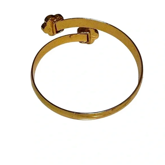 Gold-Tone Black Clover Motif adjustable Cuff Bracelet for Women - Picture 2 of 6